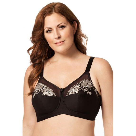 Women's Elila 1301 Embroidered Microfiber Wireless Soft-cup Bra (Black/Silver 36E)