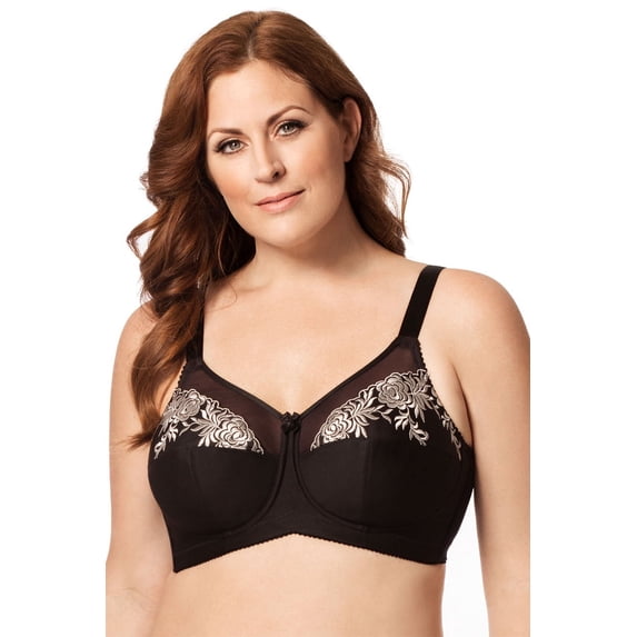 Women's Elila 1301 Embroidered Microfiber Wireless Soft-cup Bra (Black/Silver 40B)