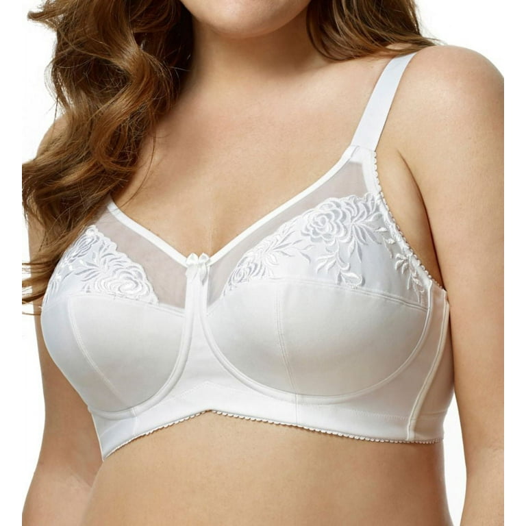 Women's Elila 1301 Embroidered Microfiber Wireless Soft-cup Bra (White 42A)