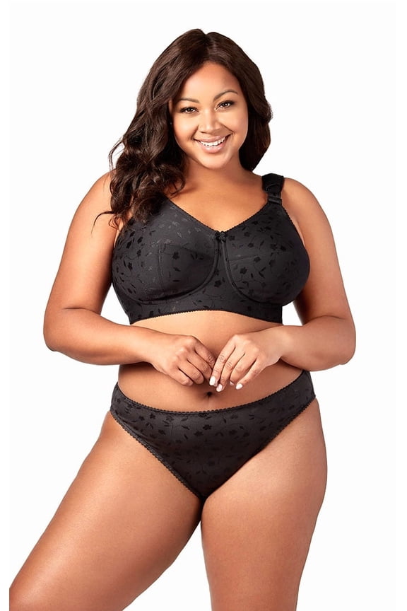Women's Plus Size Super Curves Jacquard Softcup Bra, Full Coverage Wire-Free Firm Support, Style 1305 Black