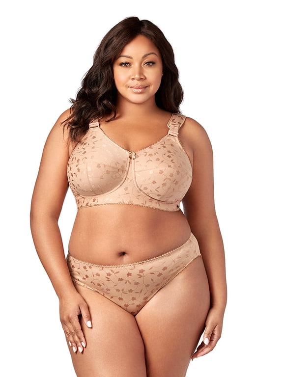 Women's Plus Size Super Curves Jacquard Softcup Bra, Full Coverage Wire-Free Firm Support, Style 1305 Mocha
