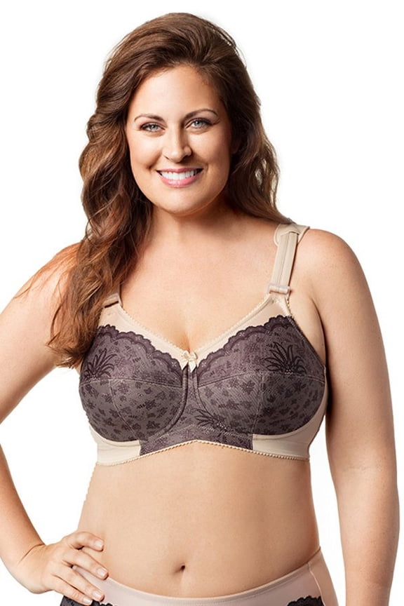 Women's Elila 1505 Full Coverage Wireless Soft Cup Bra (Black Lace/Nude 36J)