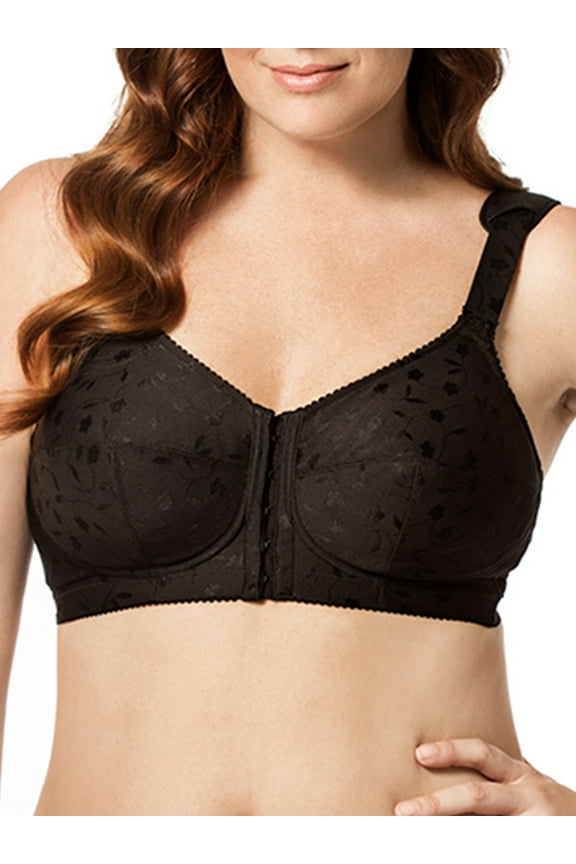 Women's Elila 1515 Jacquard Front Close Wireless Softcup Bra (Black 38I)
