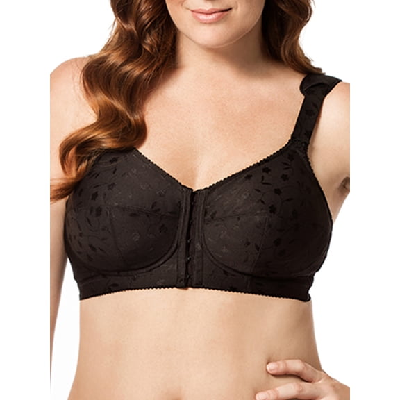 Women's Elila 1515 Jacquard Front Close Wireless Softcup Bra (Black 46H)