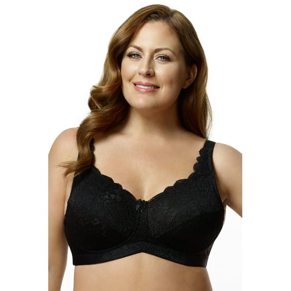 Women's Elila 1607 Stretch Lace Softcup Bra (Black 46E)