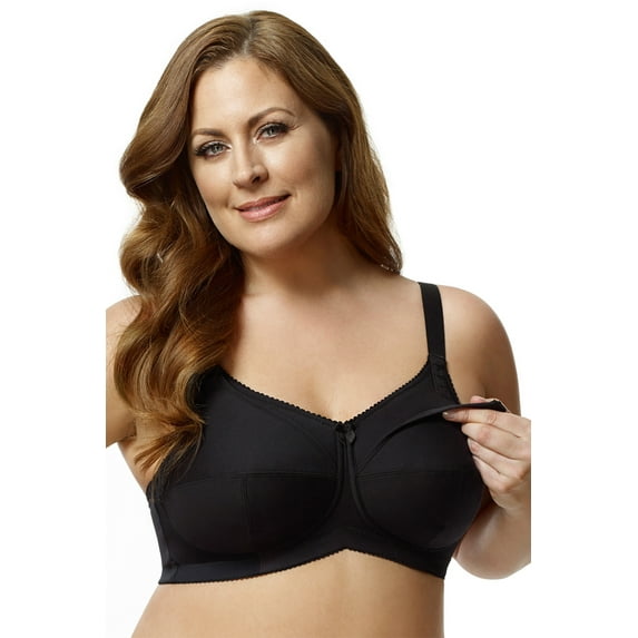 Women's Elila 1613 Cotton Cup Wireless Soft Cup Nursing Bra (Black 38G)