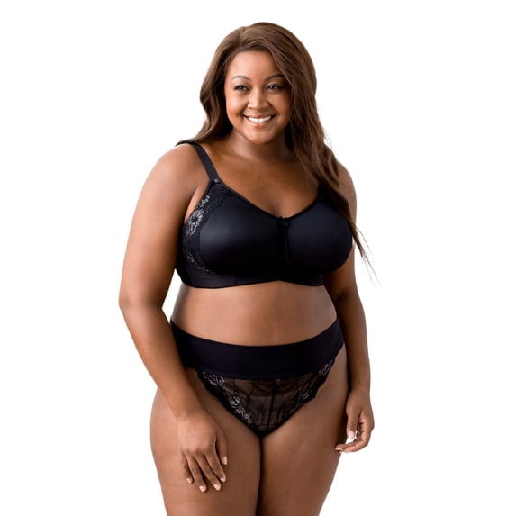 Elila Women's Plus Size Fancy Smooth Curves Molded Wire-Free Bra, Full Coverage , Style 1903 Black