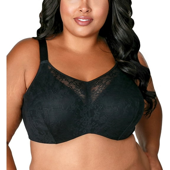 Women's Elila 2101 Stretch Lace Overlay Microfiber Underwire Bra (Black 36H)