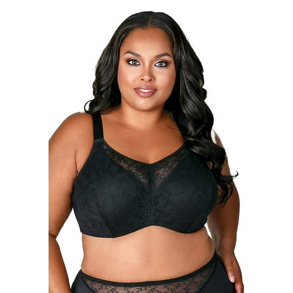 Women's Elila 2101 Stretch Lace Overlay Microfiber Underwire Bra (Black 46E)