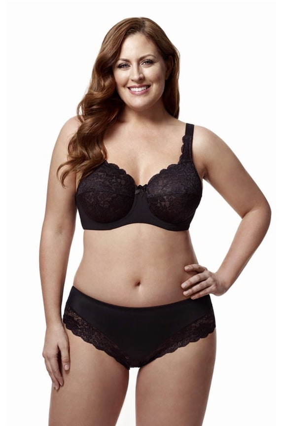 Women's Plus Size Lacey Curves Underwire Bra, Full Coverage Support, Style 2311 Black