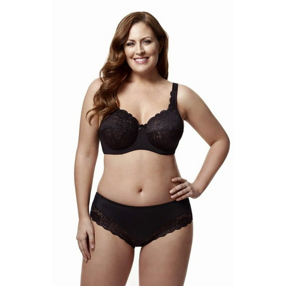 Elila Women's Plus Size Lacey Curves Underwire Bra, Full Coverage Support, Style 2311 Black