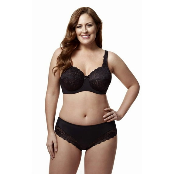 Elila Women's Plus Size Lacey Curves Underwire Bra, Full Coverage Support, Style 2311 Black