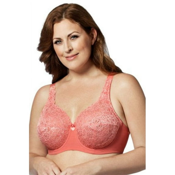 Women's Elila 2311 Full Coverage Stretch Lace Underwire Bra (Coral 40H)