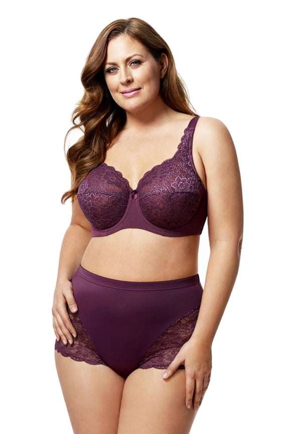Women’s Plus Size Lacey Curves Underwire Bra, Full Coverage Support, Style 2311Plum