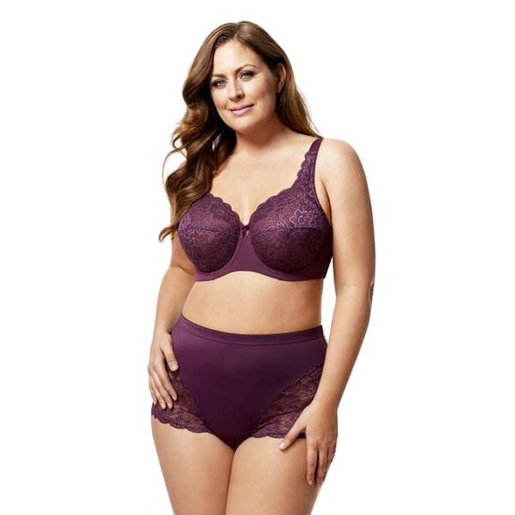 Elila Women's Plus Size Lacey Curves Underwire Bra, Full Coverage Support, Style 2311 Plum