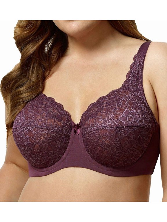 Women's Elila 2311 Full Coverage Stretch Lace Underwire Bra (Plum 36J)