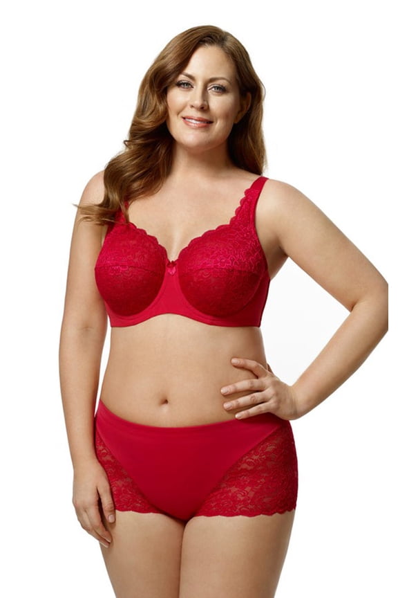 Women's Plus Size Lacey Curves Underwire Bra, Full Coverage Support, Style 2311 Red