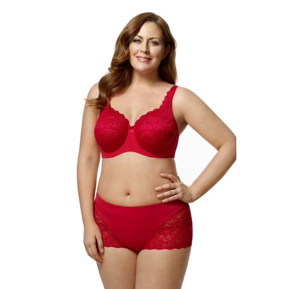Elila Women's Plus Size Lacey Curves Underwire Bra, Full Coverage Support, Style 2311 Red