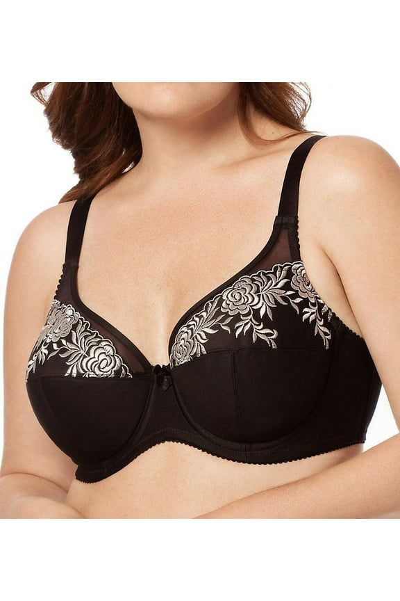 Women's Elila 2401 Embroidered Microfiber Underwire Bra (Black/Silver 36F)