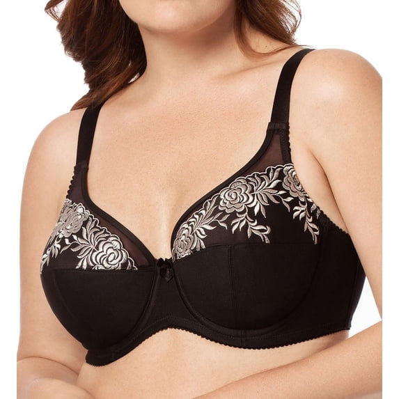 Women's Elila 2401 Embroidered Microfiber Underwire Bra (Black/Silver 42E)