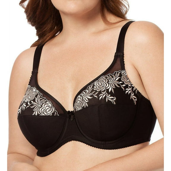 Women's Elila 2401 Embroidered Microfiber Underwire Bra (Black/Silver 42H)