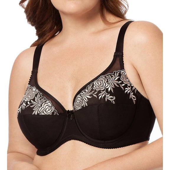 Women's Elila 2401 Embroidered Microfiber Underwire Bra (Black/Silver 44D)