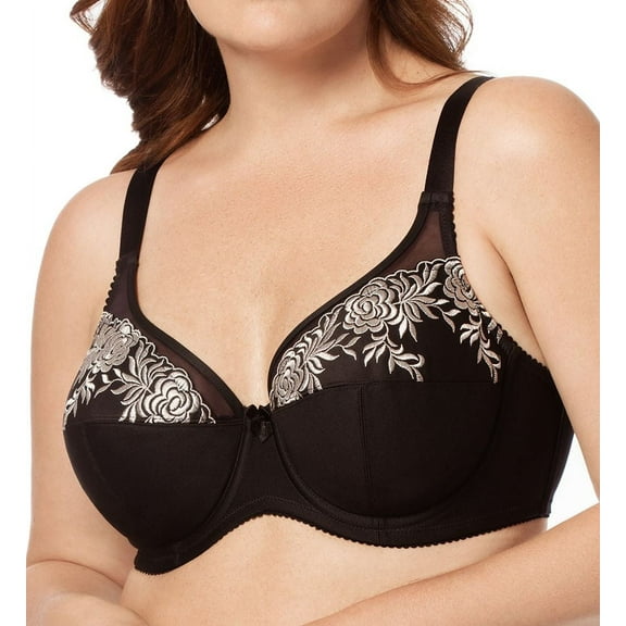 Women's Elila 2401 Embroidered Microfiber Underwire Bra (Black/Silver 44F)