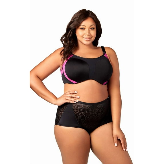 Elila Women's Plus Size Curvy Moves Underwire Sports Bra, Full Coverage High Impact Support, Style 2511 Black & Fuchsia