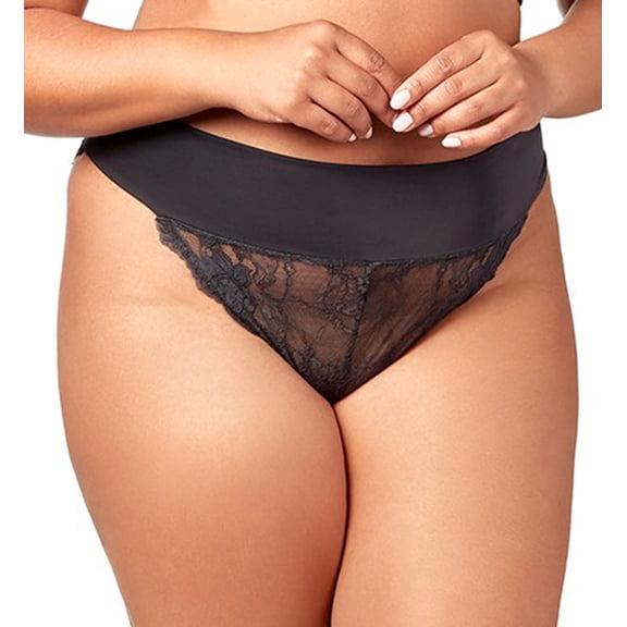 Women's Elila 3903 Microfiber & Lace Tanga Panty (Black 2X)