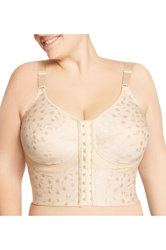 Women's Elila 5415 Jacquard Wireless Soft-cup Front Hook Longline Bra (Nude 40D)