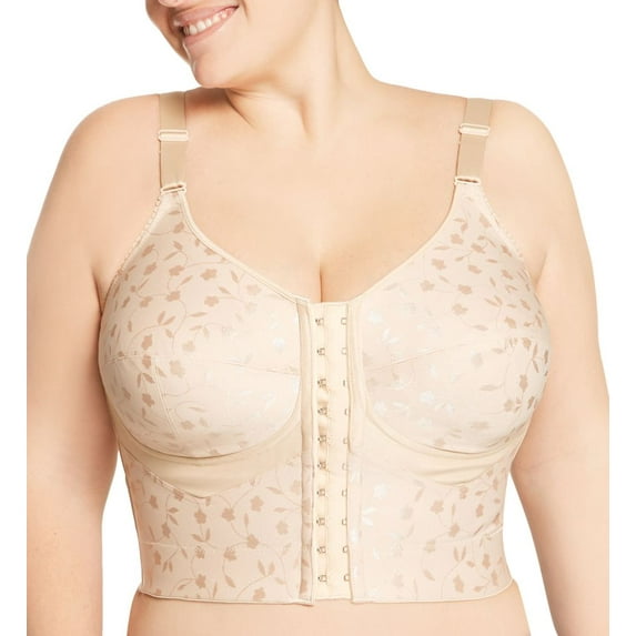 Women's Elila 5415 Jacquard Wireless Soft-cup Front Hook Longline Bra (Nude 42C)