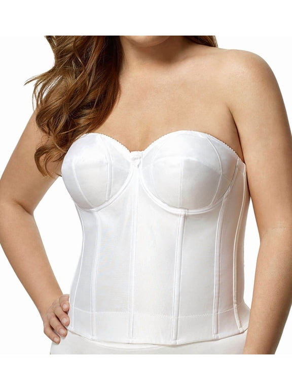 Women's Elila 6421 Long Strapless Longline Underwire Bra (White 36D)