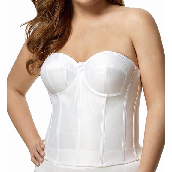 Women's Elila 6421 Long Strapless Longline Underwire Bra (White 44D)