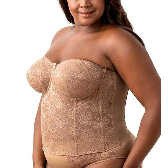 Women's Elila 6621 Lace Strapless Longline Underwire Bra (Mocha 38I)