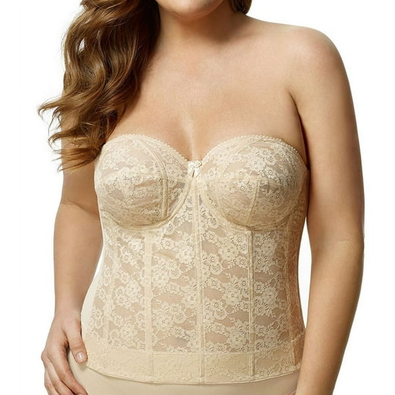 Women's Elila 6621 Lace Strapless Longline Underwire Bra (Nude 42C)