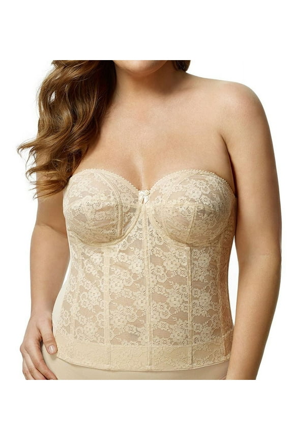 Women's Elila 6621 Lace Strapless Longline Underwire Bra (Nude 42G)
