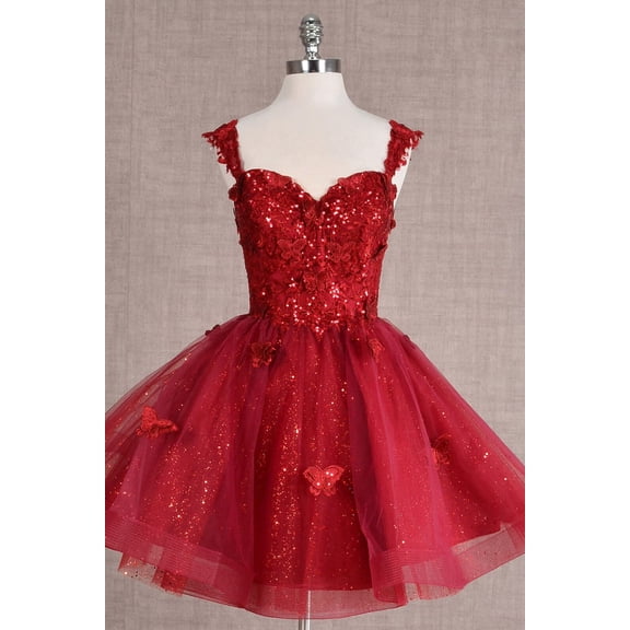 Women's Elizabeth K 3D Butterfly Short Dress Gs3186 Burgundy Size 2XL