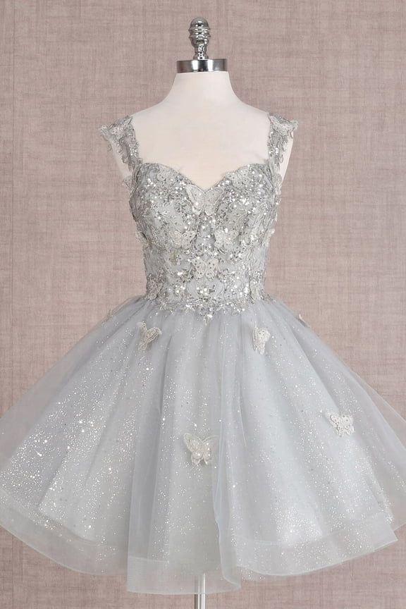 Women's Elizabeth K 3D Butterfly Short Dress Gs3186 Silver Size 2XL