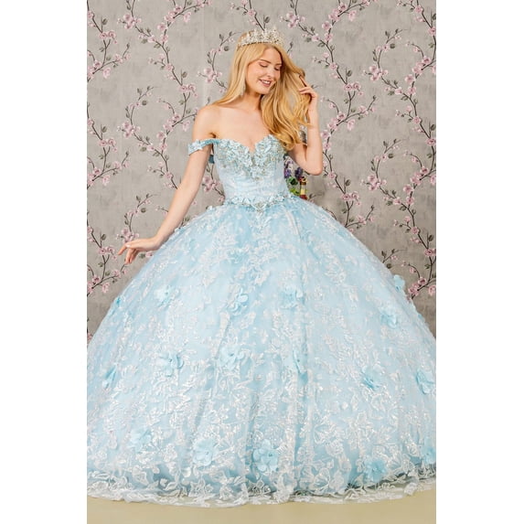 Women's Elizabeth K 3D Butterfly Sleeveless Ball Gown Gl3183 Blue Size M