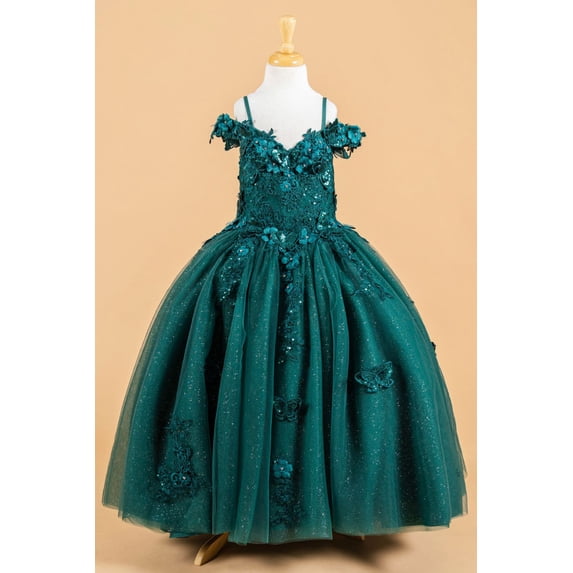 Women's Elizabeth K 3D Floral Cold Shoulder Gown Gk117 Emerald Green Size 14