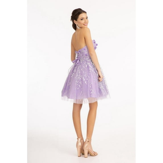 Women's Elizabeth K 3D Floral Strapless Mesh Dress Gs1995 Lilac Lavender Size XL