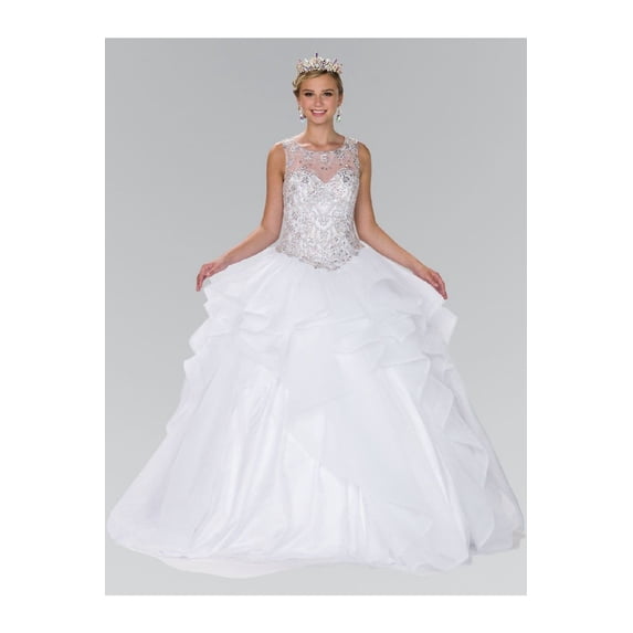 Women's Elizabeth K Beaded Illusion Ballgown With Bolero Gl2378 White Size S