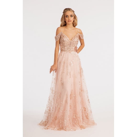 Women's Elizabeth K Embellished Cold Shoulder Gown Gl3070 Blush Pink Size XL