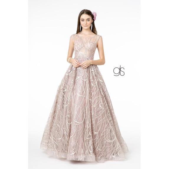 Women's Elizabeth K Embroidered Cap Sleeve Gown Gl2890 Mauve Size 3XL