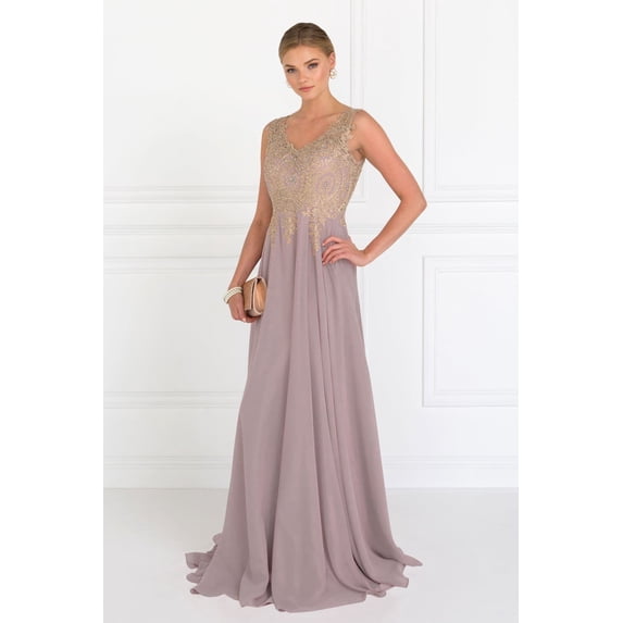 Women's Elizabeth K Embroidered Chiffon Dress Gl2311 Mauve Size XL