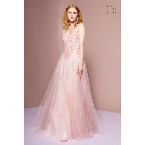 Women's Elizabeth K Embroidered Glitter A-line Gown Gl2694 Blush Pink Size 2XL