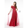 thumbnail image 1 of Women's Elizabeth K Embroidered Off Shoulder Glitter Gown Gl2942 Burgundy Size 4XL, 1 of 4