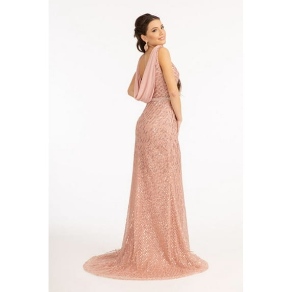 Women's Elizabeth K Fitted Bodycon Sequin Gown Gl3008 Dusty Rose Pink Size S