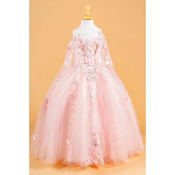 Women's Elizabeth K Gk118 3D Floral Cape Gown Blush Pink Size 10