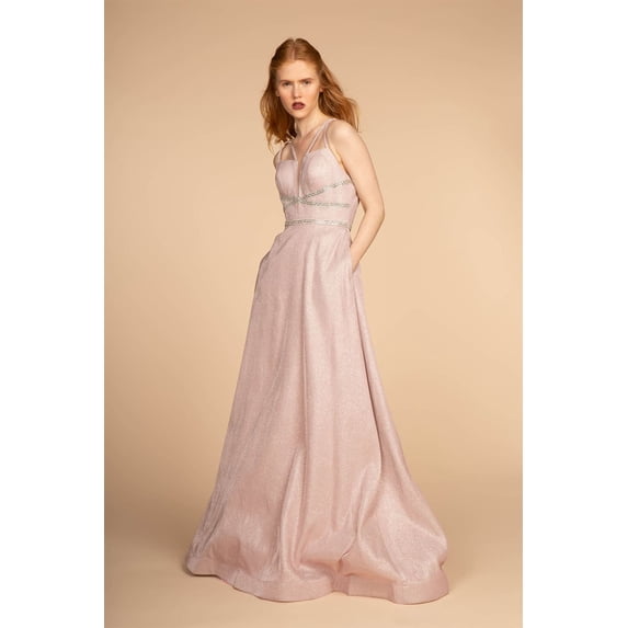 Women's Elizabeth K Glitter A-line Gown With Pockets Gl2506 Baby Pink Size XS